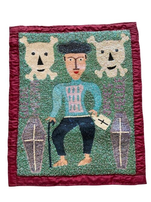 Wandteppich Zwei Särge aus Pailletten, 65 x 52 cm