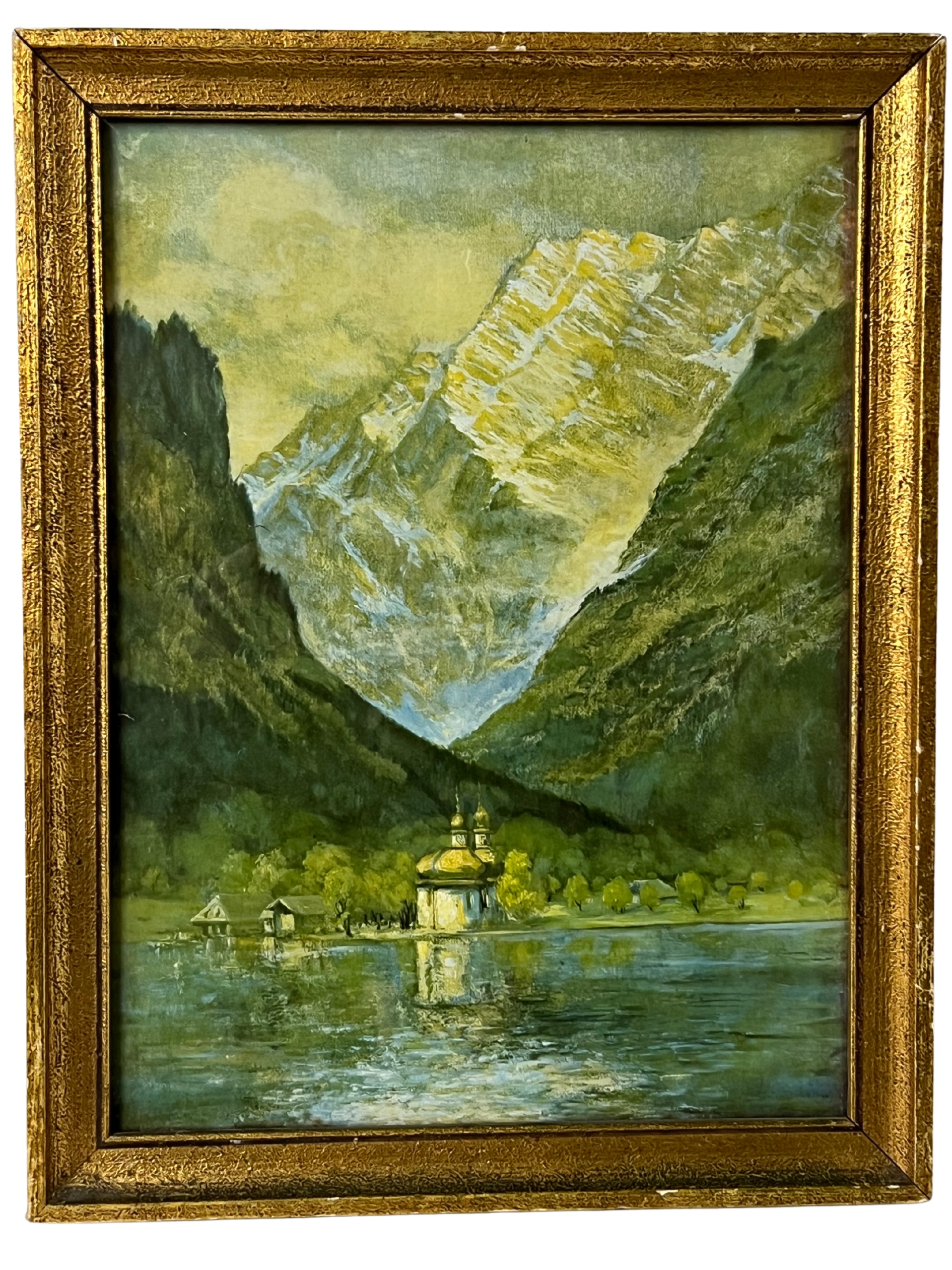 Bild Kirche an Bergsee, 34 x 44 cm