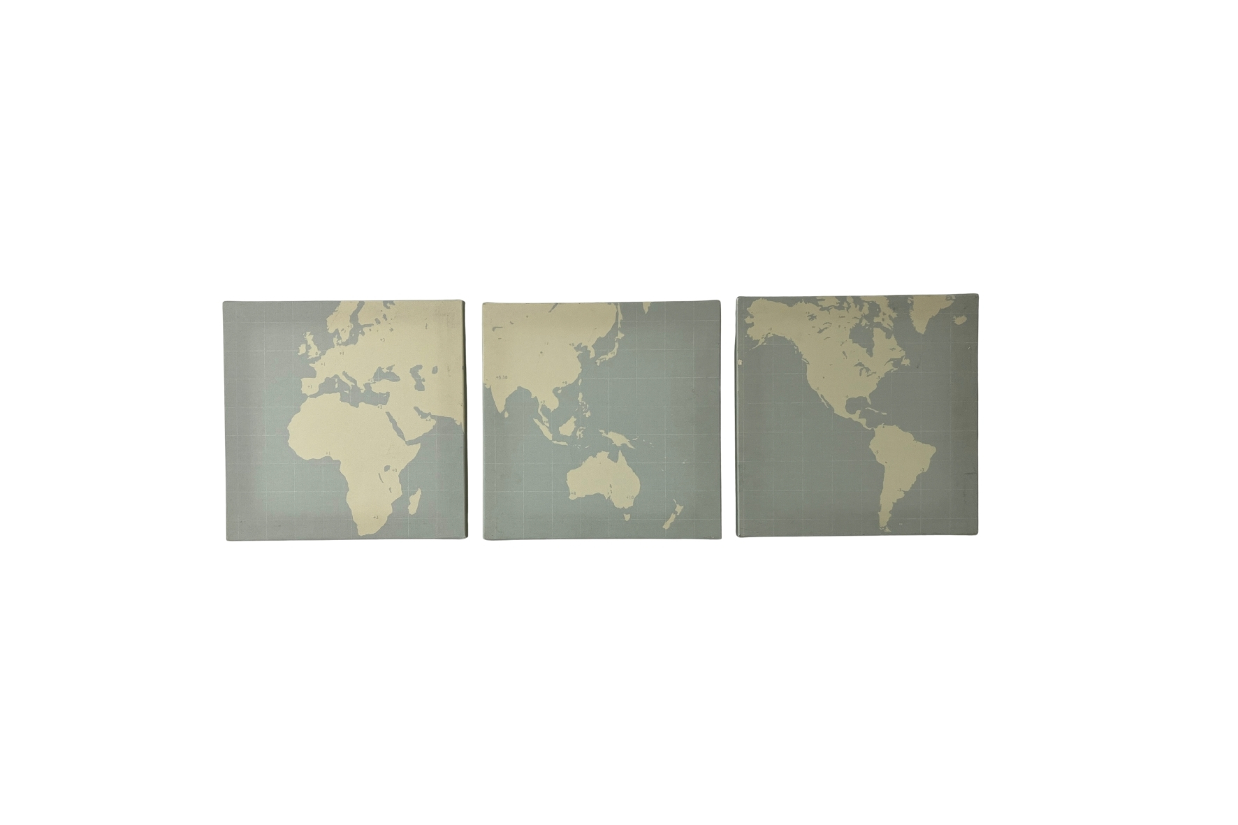 3 Bilder Weltkarten-Grafik auf Leinwand gedruckt, 25 x 25 cm