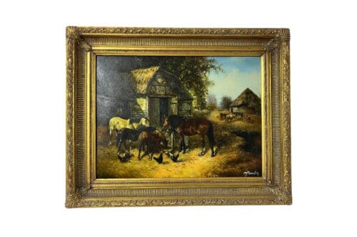 Gemälde Pferde vor Stall, 50 x 40 cm