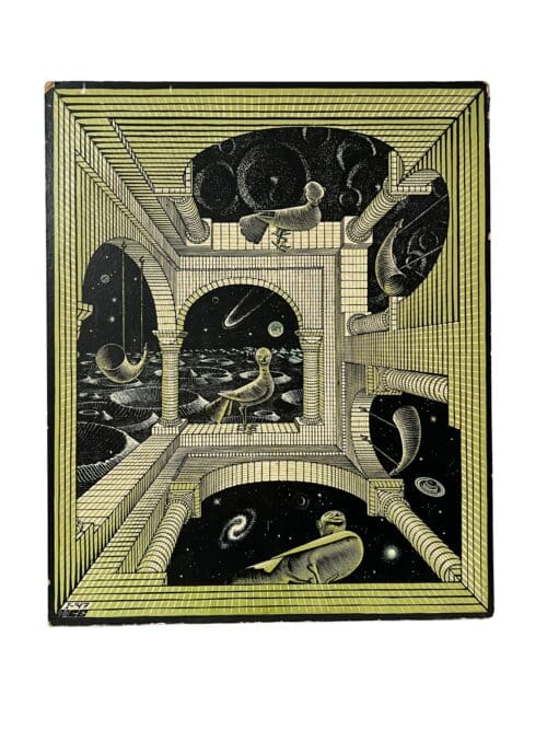 Bild wie Escher aufkaschiert auf Spanplatte, 67 x 81 cm
