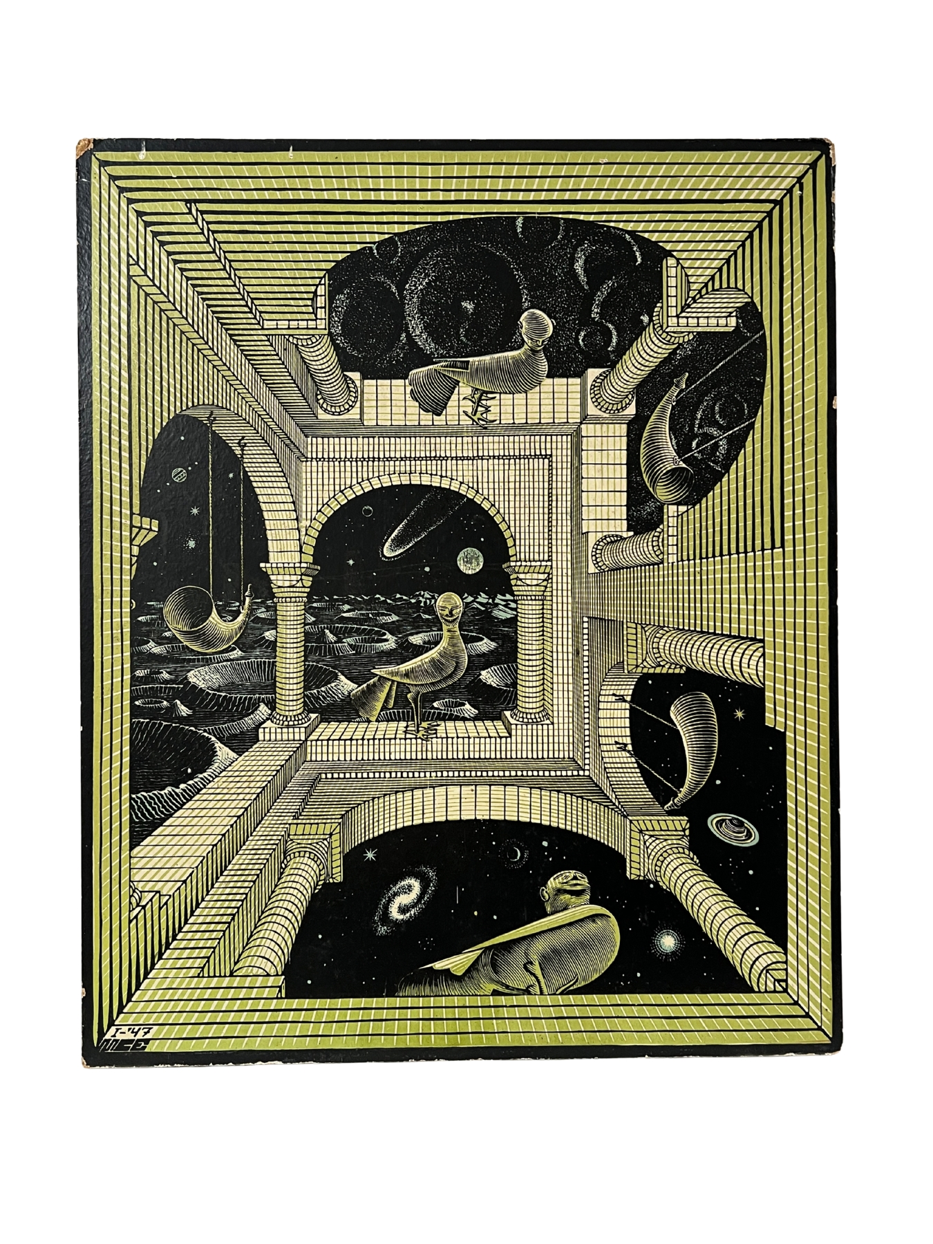 Bild wie Escher aufkaschiert auf Spanplatte, 67 x 81 cm
